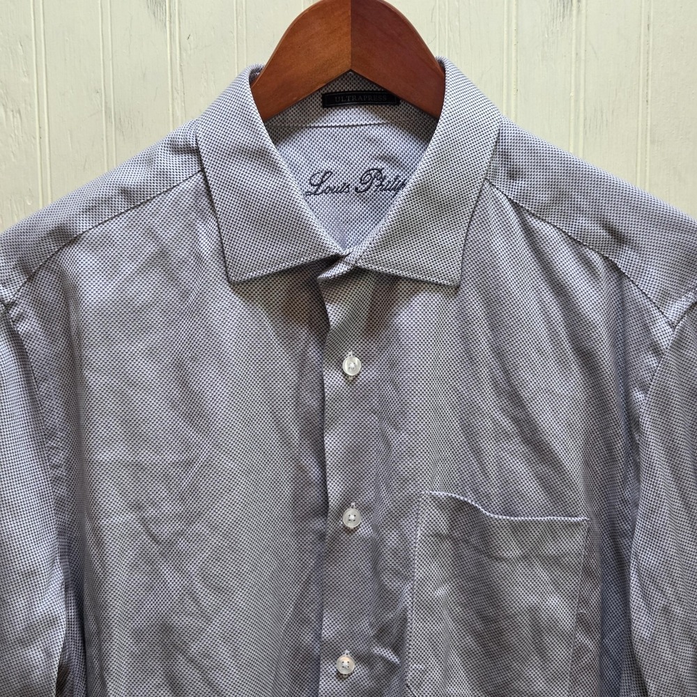 Louis Philippe Dress Shirt Mens 16.5 Gray Herringbone Classic Fit Easy Care LS